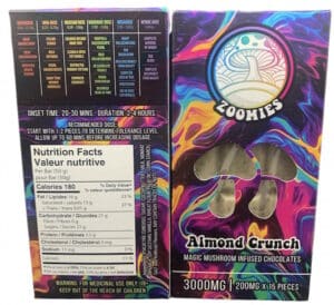 zoomies 3000mg shroom choco bar almond