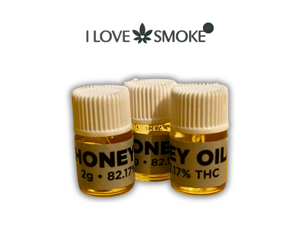 Honey Oil 2g cannabis concentrate with golden colour and thick texture