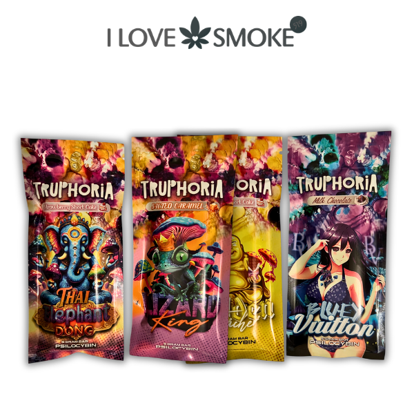 A packaged Truphoria Psilocybin Bar 5000mg edible chocolate bar displayed in branded retail packaging.