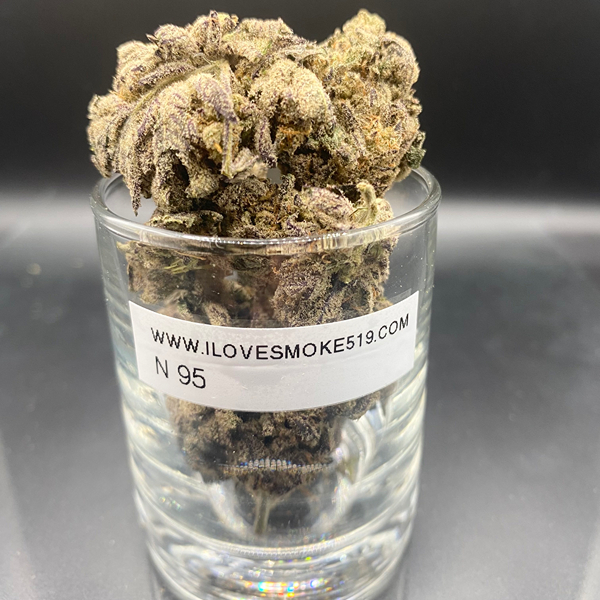 A package of N95-AA dried cannabis flower displayed in sealed retail packaging for adult consumers.