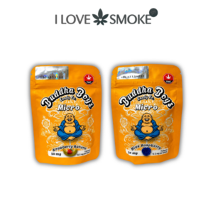 A package of Buddha Boys Micro 50mg THC gummies displayed in sealed retail packaging for adult consumers.